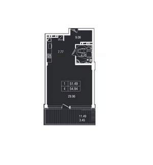 Студия квартира, вторичка, 55м2, 2/8 этаж