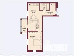 1-к квартира, вторичка, 47м2, 13/16 этаж