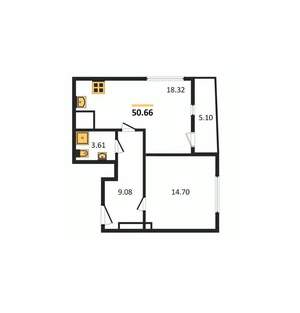 1-к квартира, вторичка, 51м2, 4/7 этаж