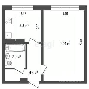 1-к квартира, вторичка, 30м2, 1/5 этаж