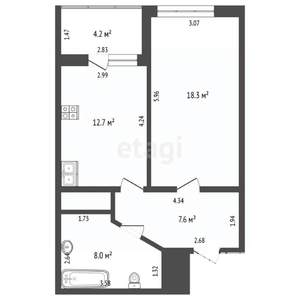 1-к квартира, вторичка, 51м2, 16/16 этаж