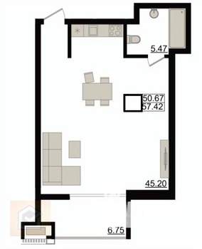 Студия квартира, вторичка, 57м2, 5/8 этаж