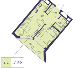 2-к квартира, вторичка, 51м2, 2/20 этаж