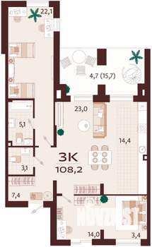 3-к квартира, вторичка, 108м2, 1/9 этаж