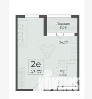 2-к квартира, вторичка, 43м2, 2/14 этаж