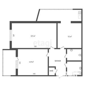 2-к квартира, вторичка, 65м2, 6/9 этаж