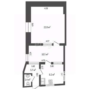 2-к квартира, вторичка, 46м2, 1/1 этаж