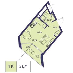 Студия квартира, вторичка, 32м2, 13/20 этаж