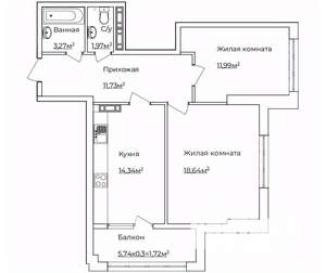 2-к квартира, строящийся дом, 64м2, 11/13 этаж