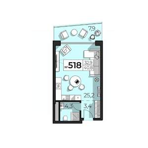 1-к квартира, вторичка, 41м2, 5/6 этаж