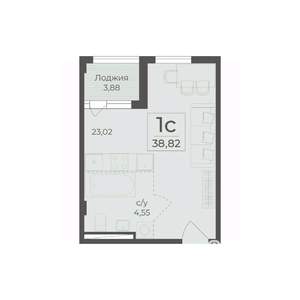 Студия квартира, вторичка, 39м2, 2/15 этаж