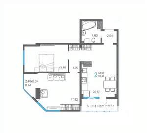 2-к квартира, вторичка, 64м2, 11/17 этаж