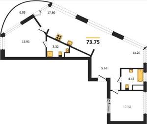 3-к квартира, вторичка, 74м2, 13/20 этаж