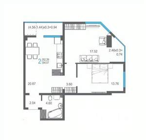 2-к квартира, строящийся дом, 64м2, 13/17 этаж