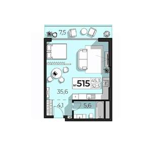 2-к квартира, строящийся дом, 53м2, 5/6 этаж