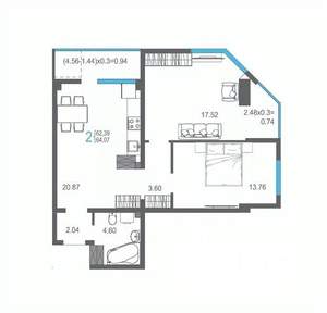 2-к квартира, вторичка, 64м2, 12/17 этаж