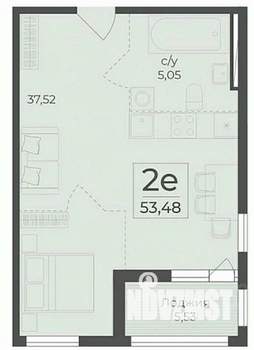 2-к квартира, вторичка, 53м2, 9/15 этаж