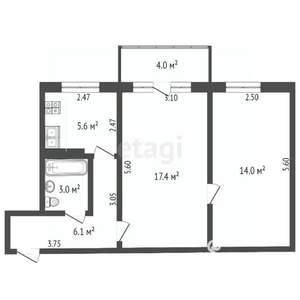 2-к квартира, вторичка, 46м2, 4/6 этаж