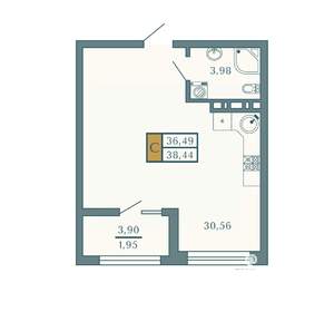 Студия квартира, вторичка, 38м2, 6/9 этаж