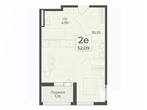 Студия квартира, вторичка, 52м2, 6/15 этаж