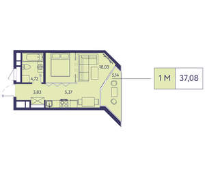 1-к квартира, вторичка, 37м2, 12/20 этаж