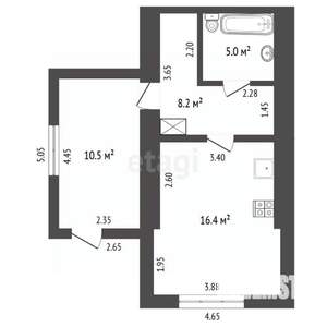 1-к квартира, вторичка, 40м2, 1/2 этаж