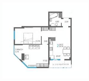 2-к квартира, строящийся дом, 64м2, 10/17 этаж