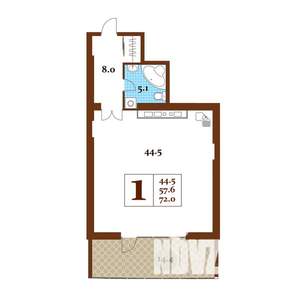 Студия квартира, вторичка, 72м2, 3/15 этаж