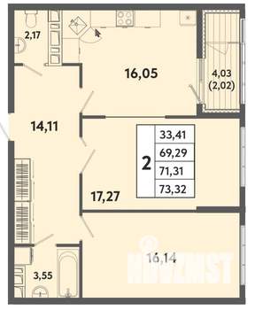2-к квартира, вторичка, 71м2, 6/20 этаж