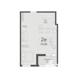 2-к квартира, строящийся дом, 54м2, 3/7 этаж