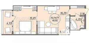 1-к квартира, вторичка, 44м2, 5/8 этаж