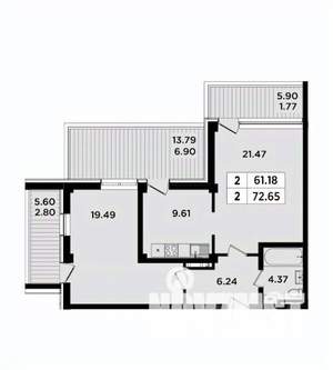 2-к квартира, вторичка, 73м2, 1/8 этаж
