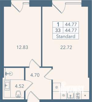 1-к квартира, строящийся дом, 45м2, 2/8 этаж