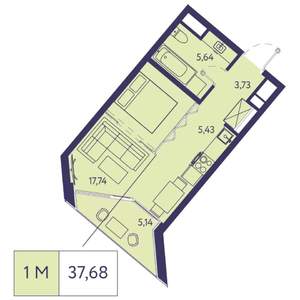 1-к квартира, вторичка, 38м2, 14/20 этаж