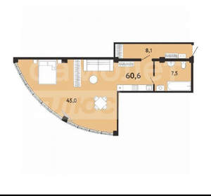 1-к квартира, вторичка, 61м2, 2/7 этаж