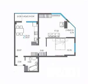 2-к квартира, строящийся дом, 64м2, 15/17 этаж