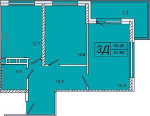 2-к квартира, вторичка, 68м2, 2/8 этаж