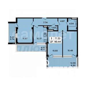 3-к квартира, вторичка, 90м2, 6/8 этаж