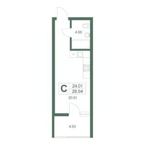 Студия квартира, вторичка, 29м2, 4/8 этаж