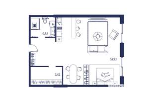 Студия квартира, вторичка, 79м2, 1/8 этаж