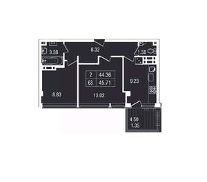 2-к квартира, вторичка, 46м2, 6/8 этаж