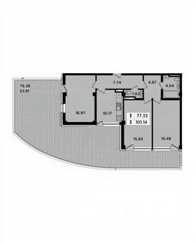 3-к квартира, вторичка, 101м2, 1/8 этаж