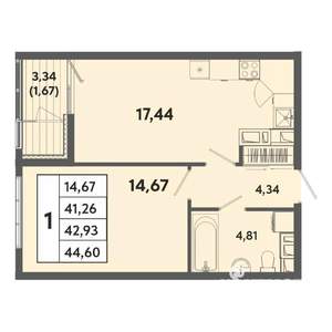 1-к квартира, вторичка, 43м2, 2/20 этаж