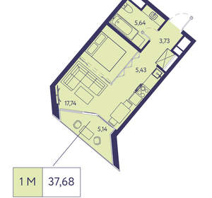 1-к квартира, вторичка, 38м2, 2/20 этаж