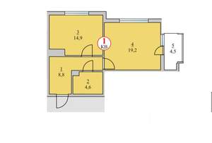 2-к квартира, вторичка, 52м2, 1/7 этаж