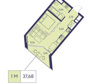 1-к квартира, вторичка, 38м2, 3/20 этаж