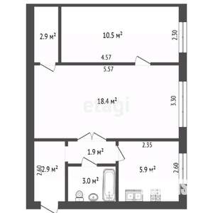 2-к квартира, вторичка, 45м2, 1/5 этаж