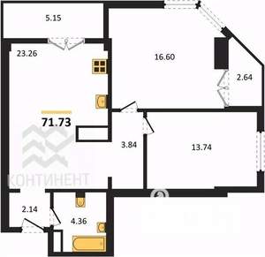 2-к квартира, вторичка, 72м2, 19/19 этаж