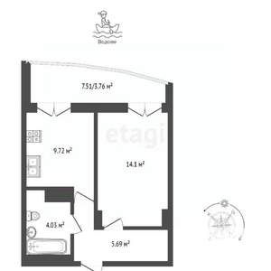 1-к квартира, вторичка, 37м2, 4/9 этаж