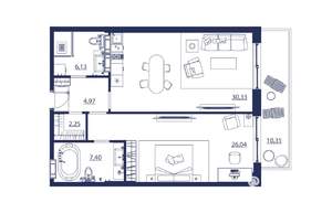 2-к квартира, вторичка, 87м2, 6/8 этаж